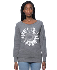 Women's  Heather Grey Sunflower Kangaroo Pocket Sweater