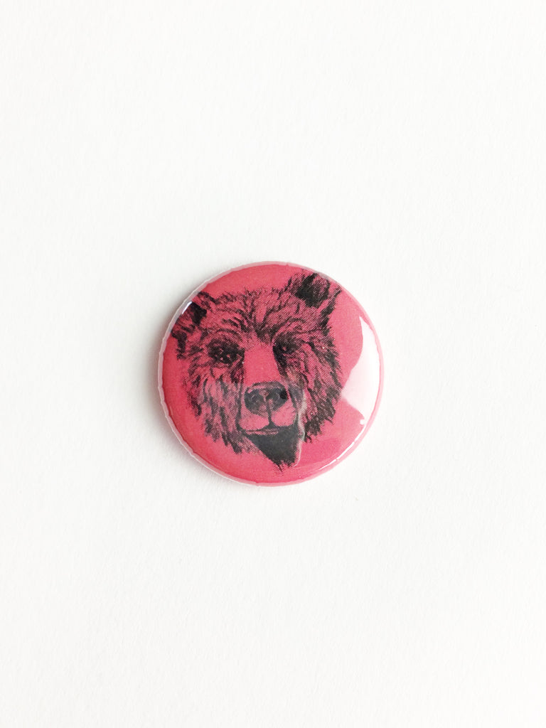 bear face pin back button