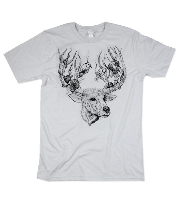 Womens Silver Deer & Bird Tshirt