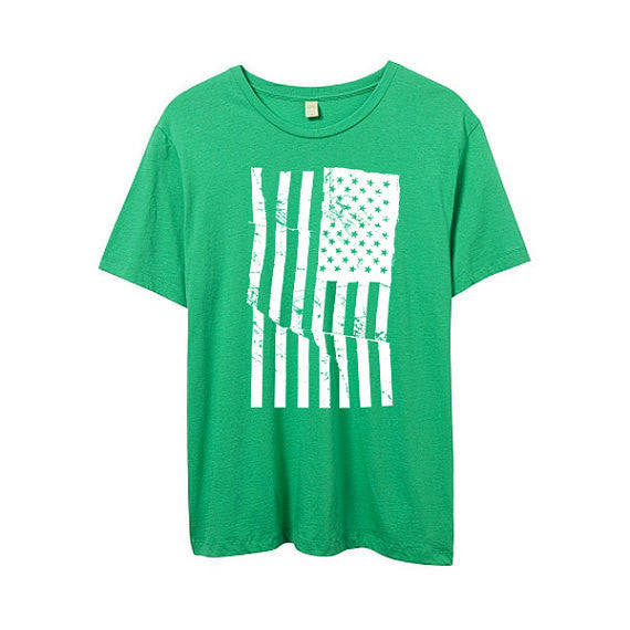 Men's Grass Green American Flag Tshirt