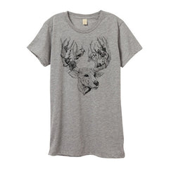 Womens Heather Grey Deer & Bird Tshirt