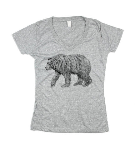 Womens Grey Bear V-Neck