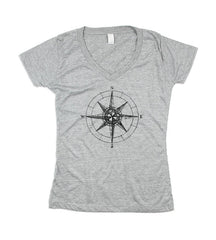 Womens Grey Compass V-Neck