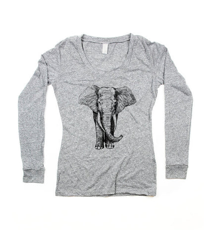 Womens Grey Elephant V-Neck Longsleeve